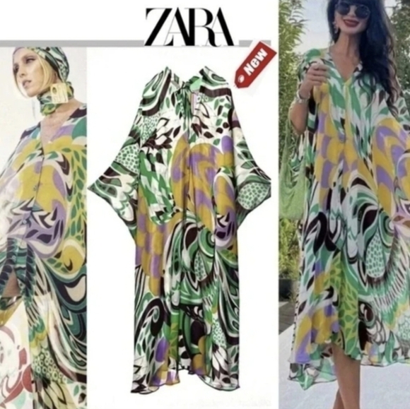 Brand New Zara Loose Fitting Kaftan/Duster Multicolored - Picture 4 of 12